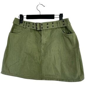 Forever 21 Olive Green Mini Denim Jean Skirt L Utility Y2K Grommet Belt
A178